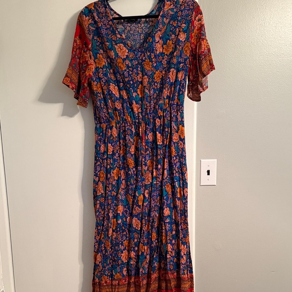 PrettyGarden Dresses & Skirts - Pretty Garden Floral Blue and Orange Maxi Women's Dress